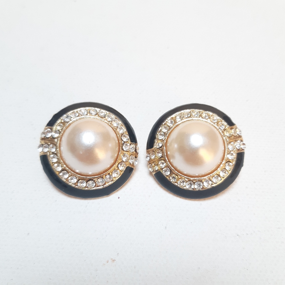Classy faux pearl and rhinestone clip earrings